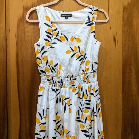 Olive Branch (Possibly Lemons) Long Sleeveless Maxi Sz S - Picture 3 of 7